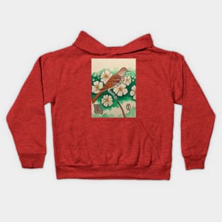 Georgia state bird and flower, the brown thrasher and Cherokee rose Kids Hoodie